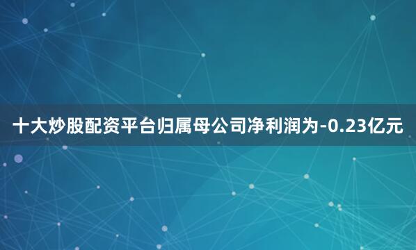 十大炒股配资平台归属母公司净利润为-0.23亿元